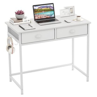 Space Saving Home Office Desk with 2 Fabric Drawers and 4 Hanging Hooks
