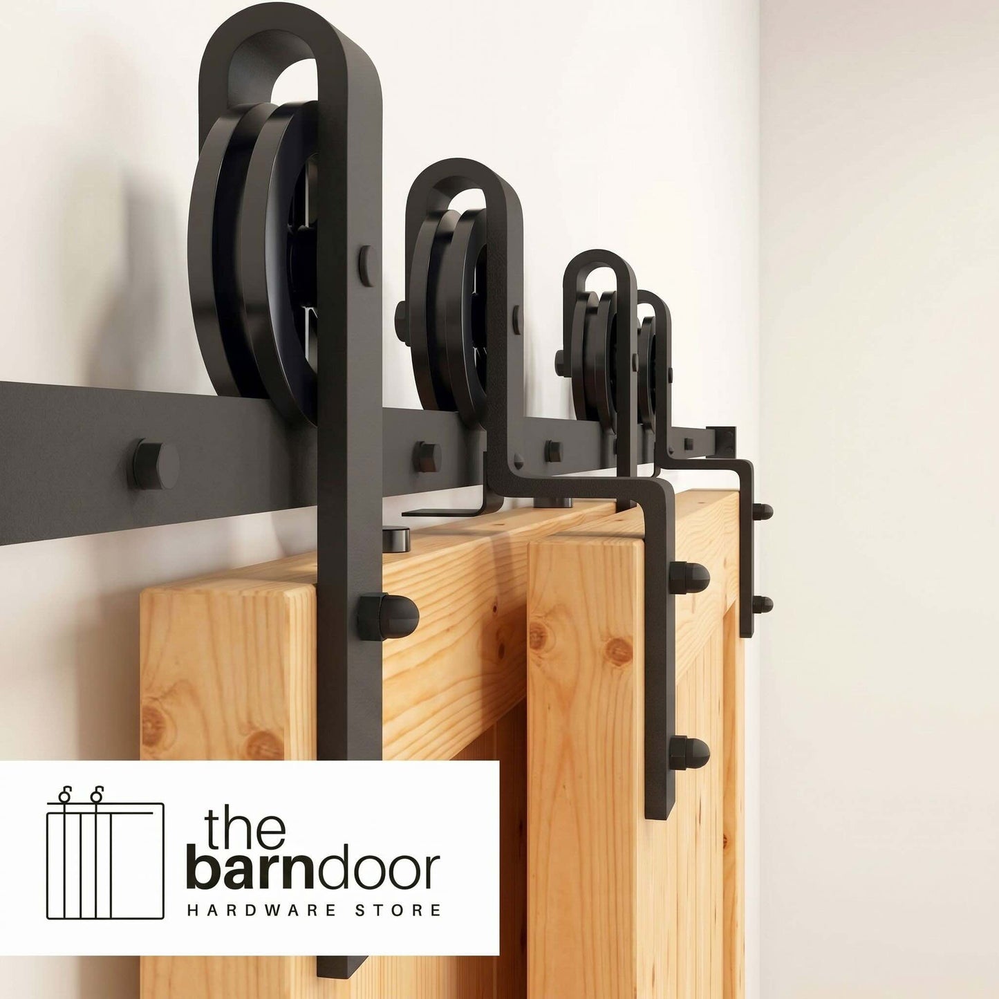 Spoke Wheel Black Single Bypass Barn Door Hardware Kit