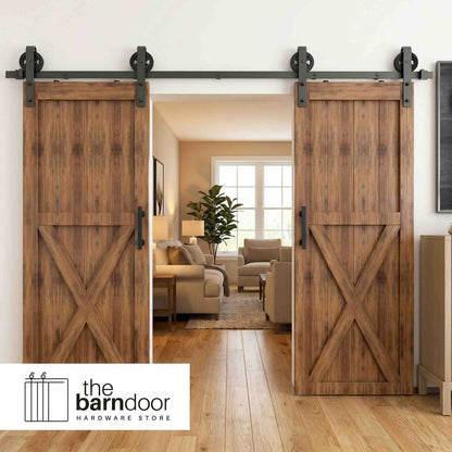 Spoke Wheel Black Single Track Barn Door Hardware Kit