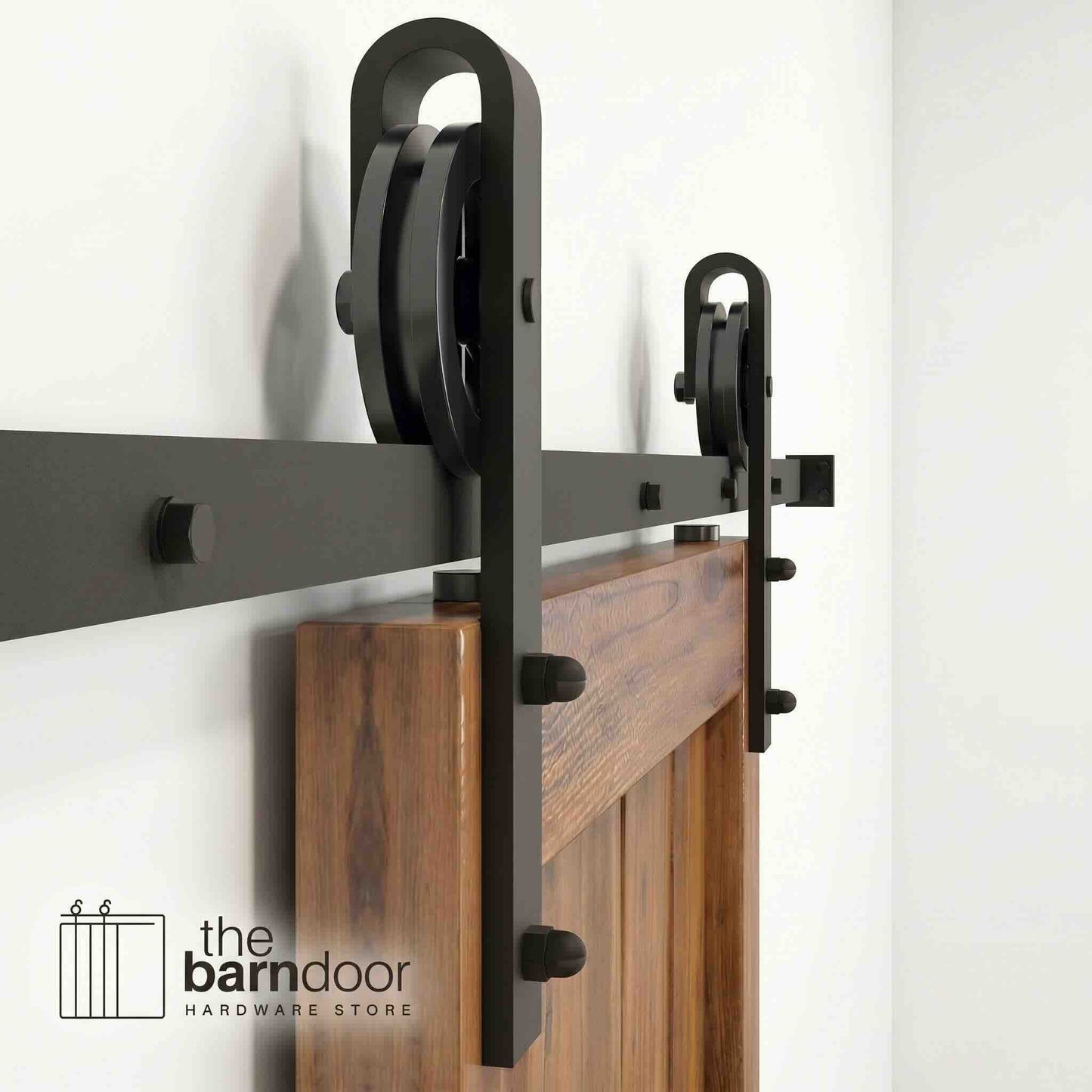 Spoke Wheel Black Single Track Barn Door Hardware Kit