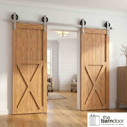 Spoke Wheel Brushed Nickel Single Track Barn Door Hardware Kit