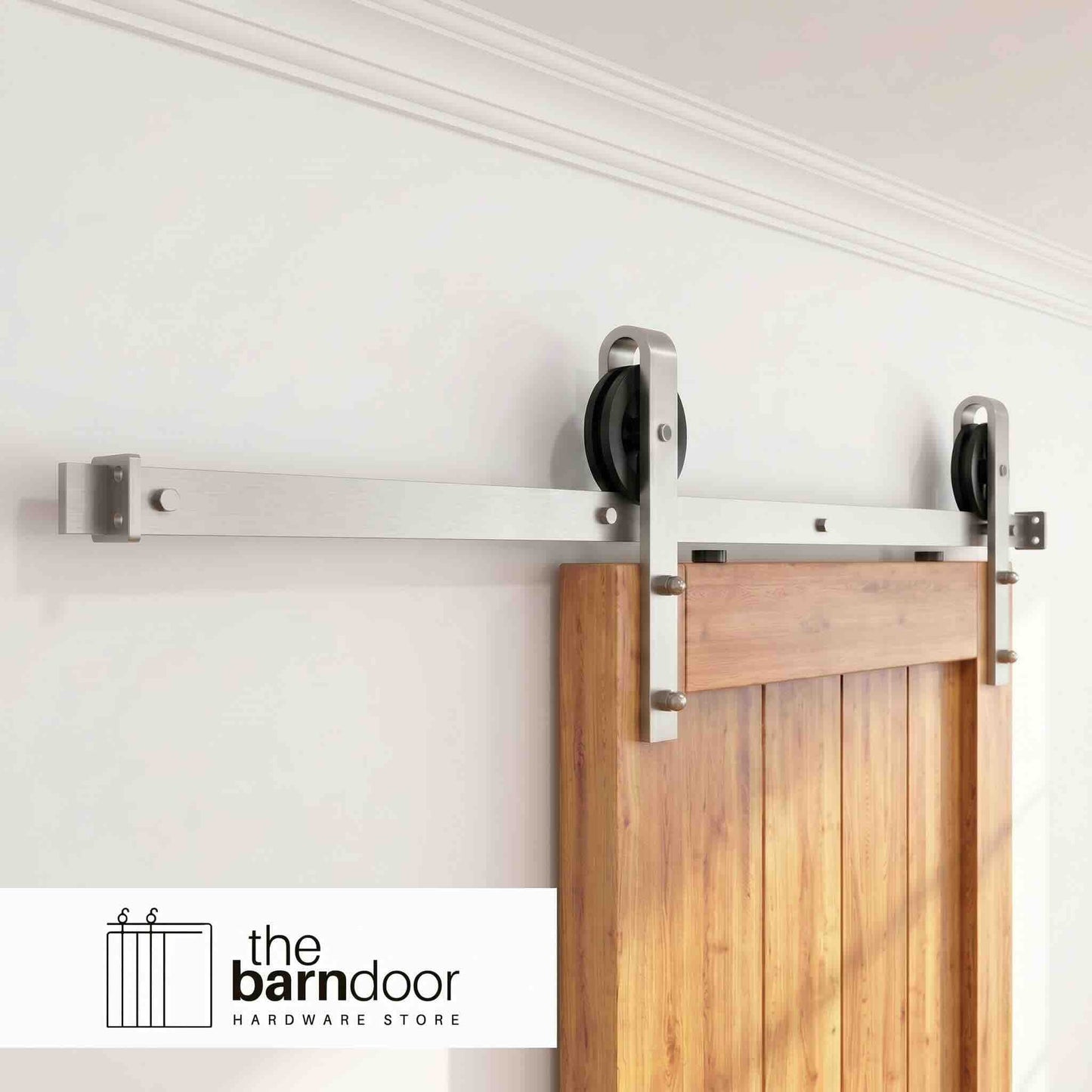 Spoke Wheel Brushed Nickel Single Track Barn Door Hardware Kit