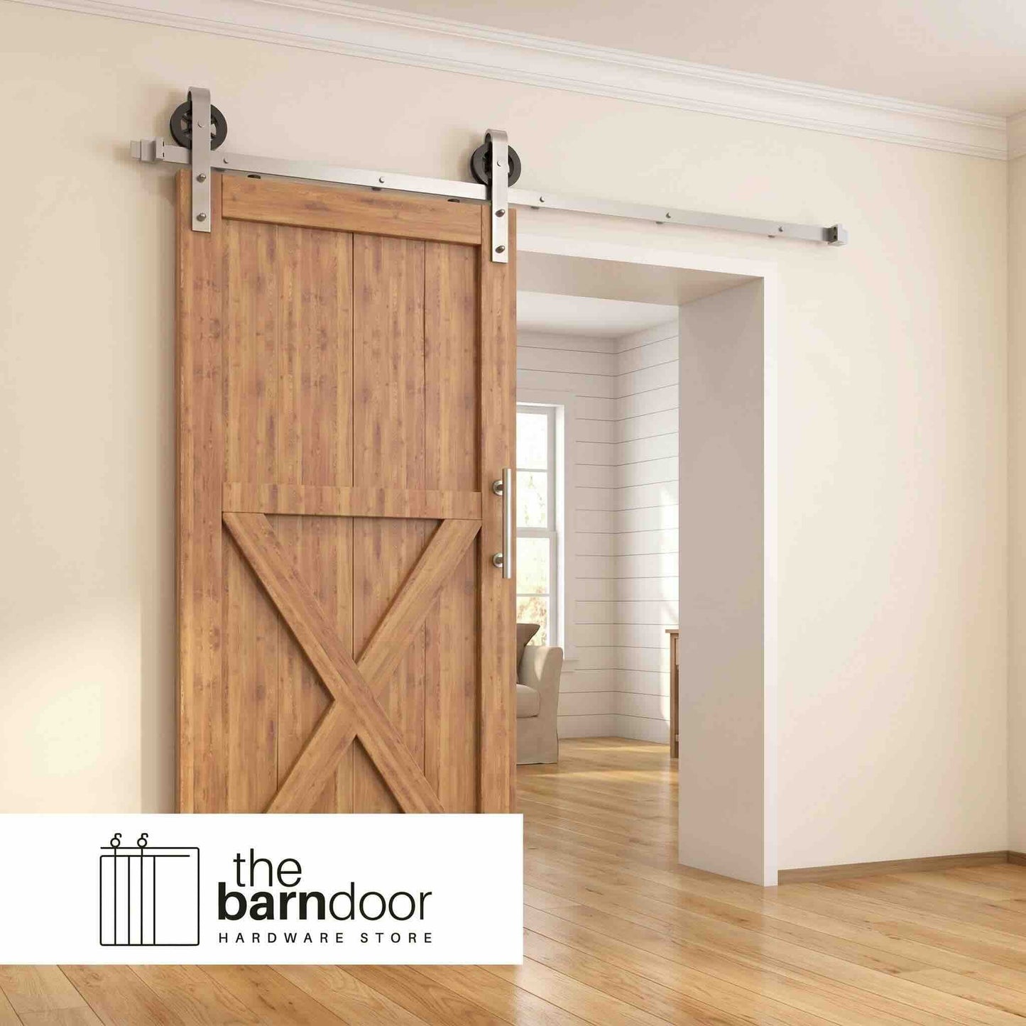 Spoke Wheel Brushed Nickel Single Track Barn Door Hardware Kit