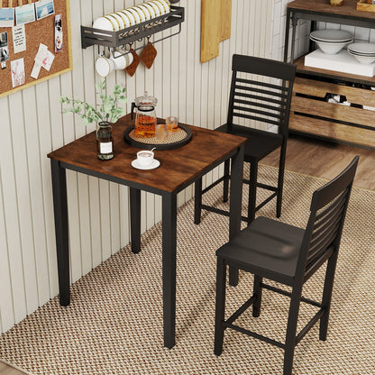 Square Dining Table with Solid Wood Frame for 4-Person