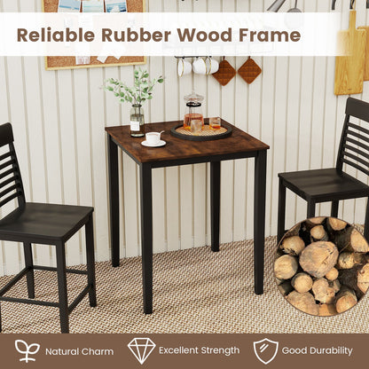 Square Dining Table with Solid Wood Frame for 4-Person