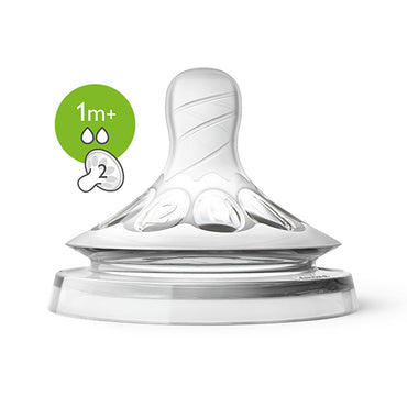 Philips Avent Natural Baby Bottle Nipple 2 Hole Slow Flow for 1 Month+ Infants - Pack of 2