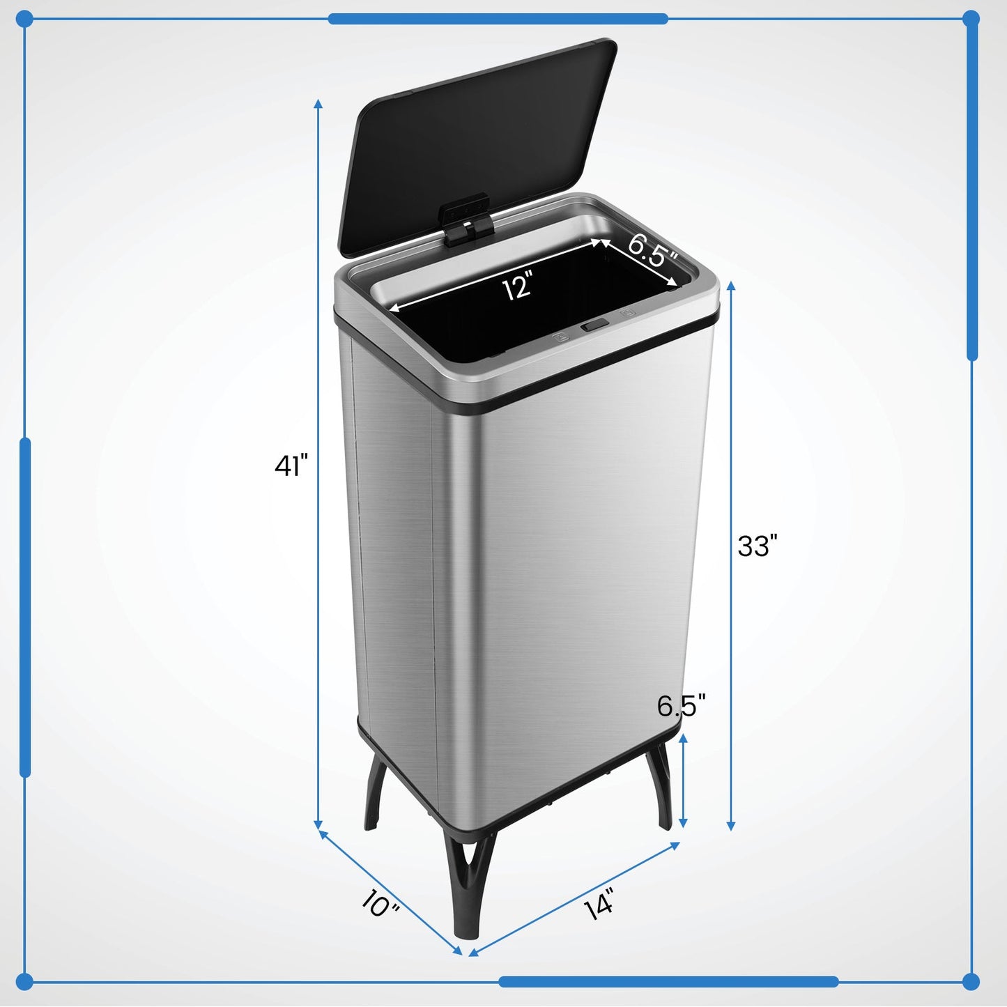 13.2 Gallon Stainless Steel Trash Can with Stay-on Lid and Soft Closure