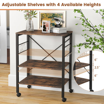 3-Tier Kitchen Baker's Rack Microwave Oven Storage Cart with Hooks