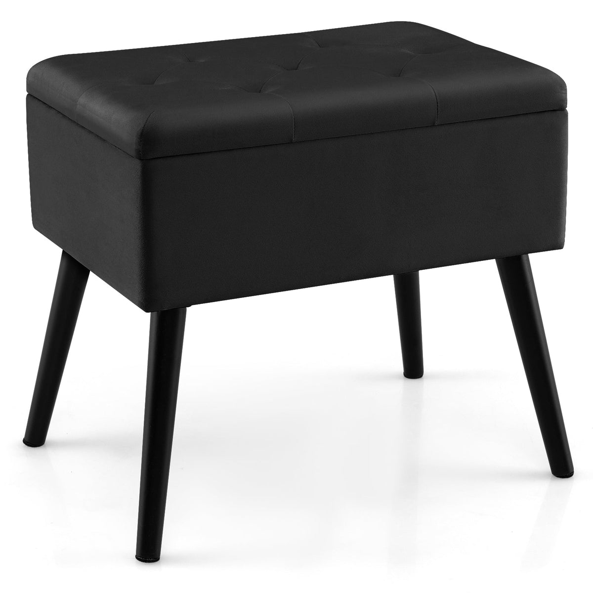 Velvet Storage Ottoman with Solid Wood Legs for Living Room Bedroom