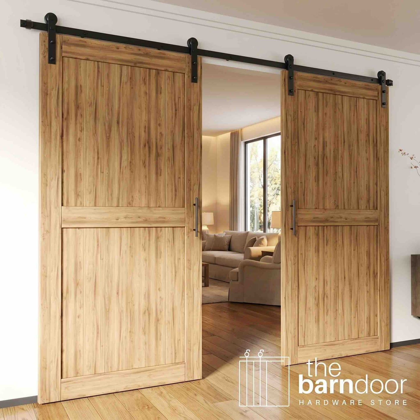 Straight Strap Black Single Track Barn Door Hardware Kit