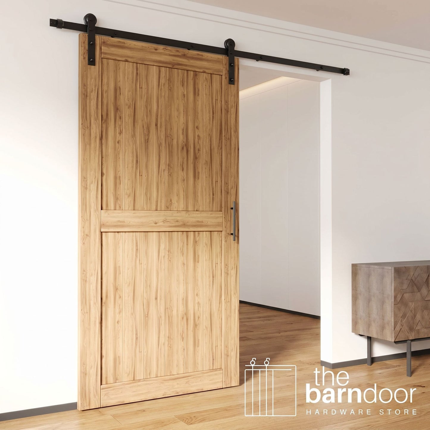 Straight Strap Black Single Track Barn Door Hardware Kit