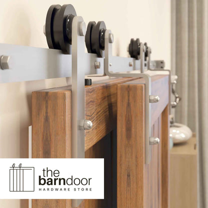 Straight Strap Brushed Nickel Single Bypass Barn Door Hardware Kit