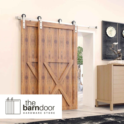 Straight Strap Brushed Nickel Single Bypass Barn Door Hardware Kit