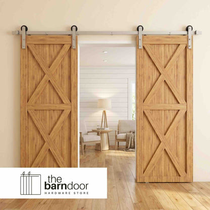Straight Strap Brushed Nickel Single Track Barn Door Hardware Kit