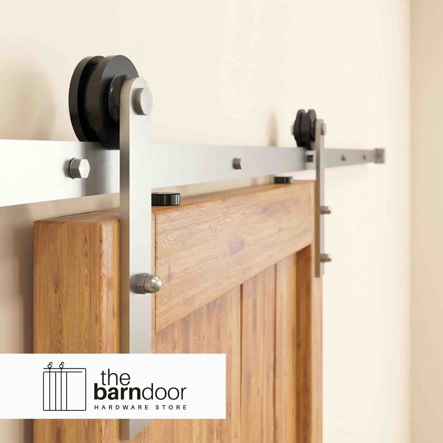 Straight Strap Brushed Nickel Single Track Barn Door Hardware Kit