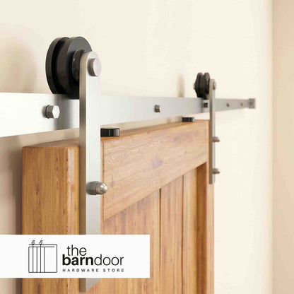 Straight Strap Brushed Nickel Single Track Barn Door Hardware Kit