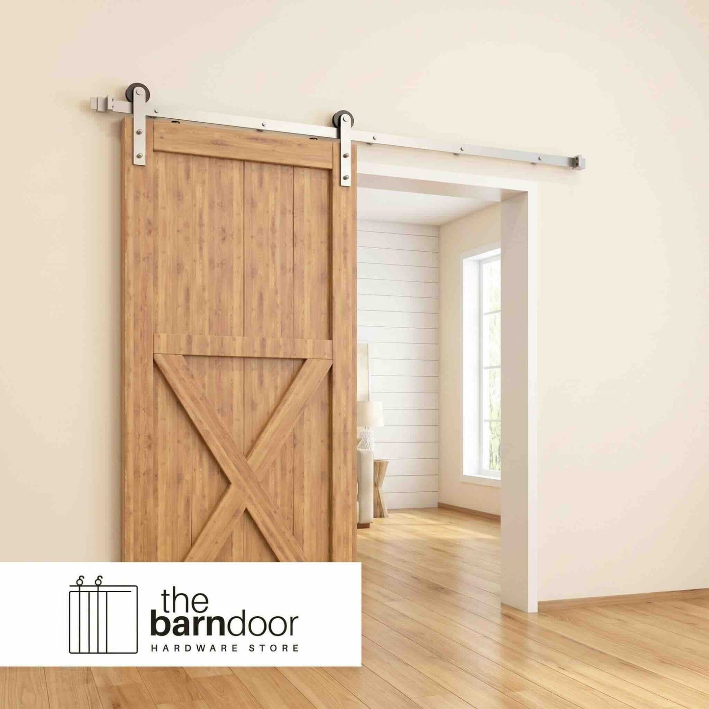 Straight Strap Brushed Nickel Single Track Barn Door Hardware Kit