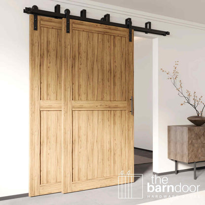 Straight Strap Black Double Bypass Barn Door Hardware Kit