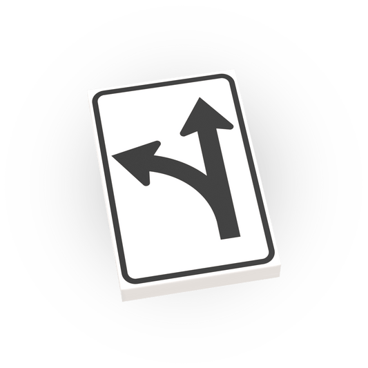 Straight and Left Turn Only Sign - Custom Printed 2x3 Tile - Made Using LEGO® Parts