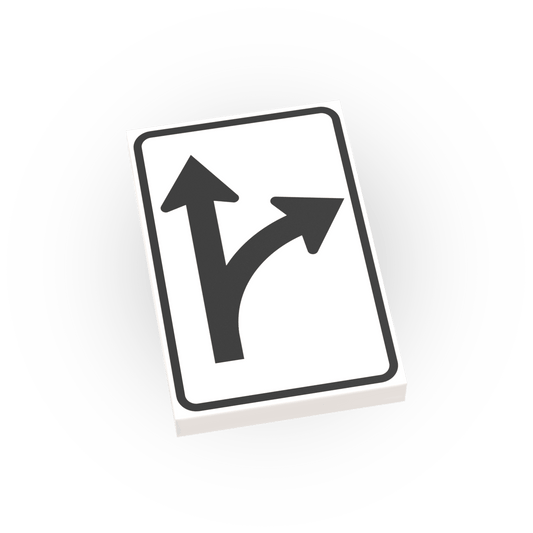 Straight and RIght Turn Only Sign - Custom Printed 2x3 Tile - Made Using LEGO® Parts