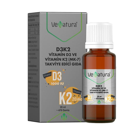 VeNatura Vitamin D3K2 Dietary Supplement Drops - 20ml - Supports Immune System & Bone Health