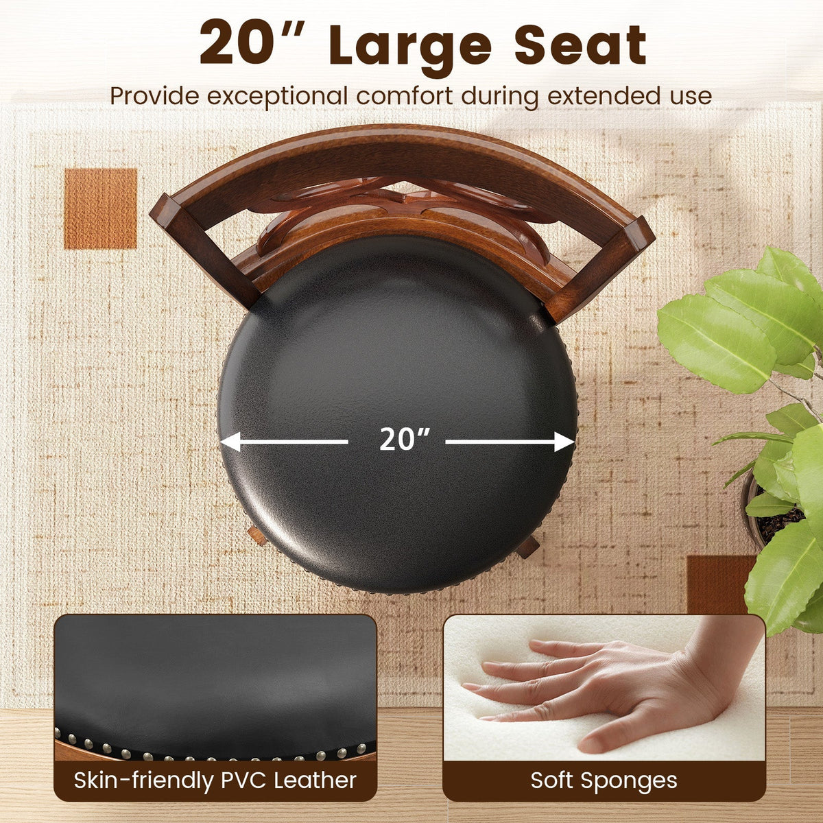 Swivel Bar Stools Set of 2 with High Backrest and Wood Frame