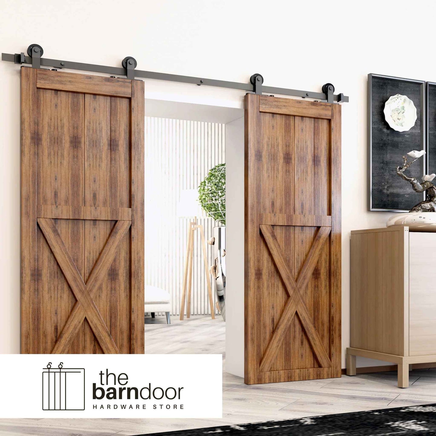 Straight Top Mount Black Single Track Barn Door Hardware Kit