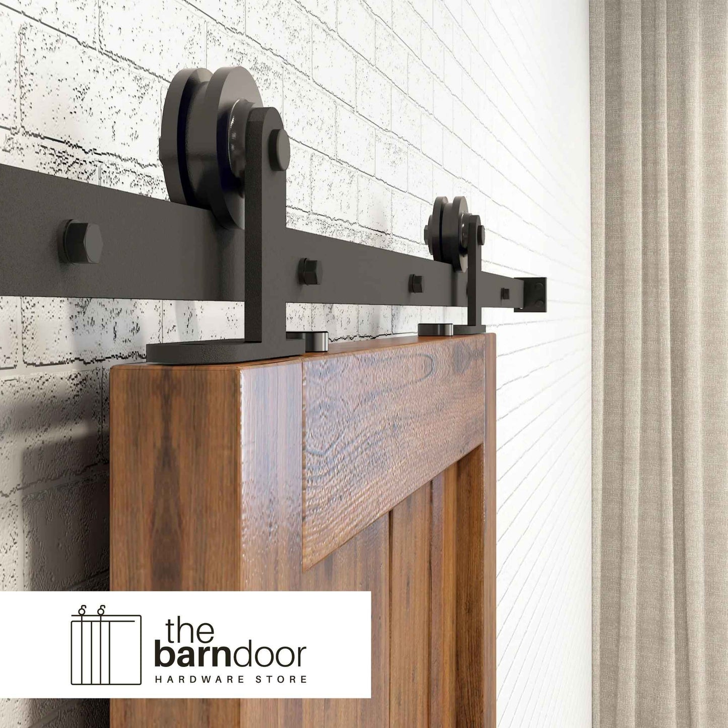 Straight Top Mount Black Single Track Barn Door Hardware Kit