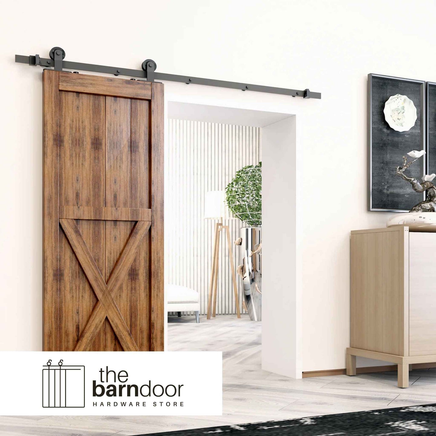 Straight Top Mount Black Single Track Barn Door Hardware Kit