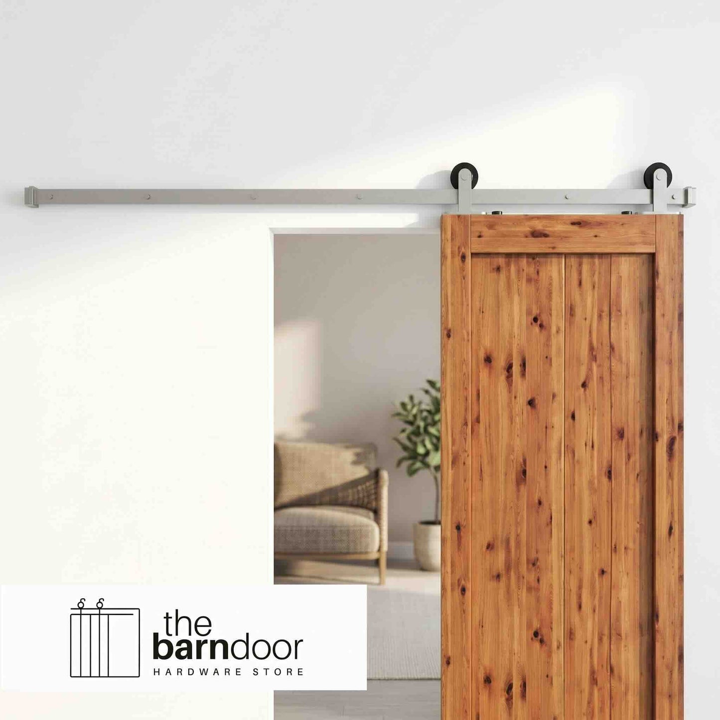 Straight Top Mount Brushed Nickel Single Track Barn Door Hardware Kit