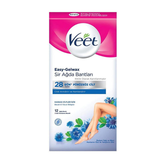 Veet Wax Strips for Sensitive Skin - 12 Count - Long Lasting Smooth Skin