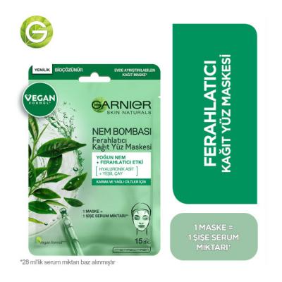 Garnier Hydrating Face Mask with Hyaluronic Acid & Green Tea - Refreshing Sheet Mask for Combination & Oily Skin