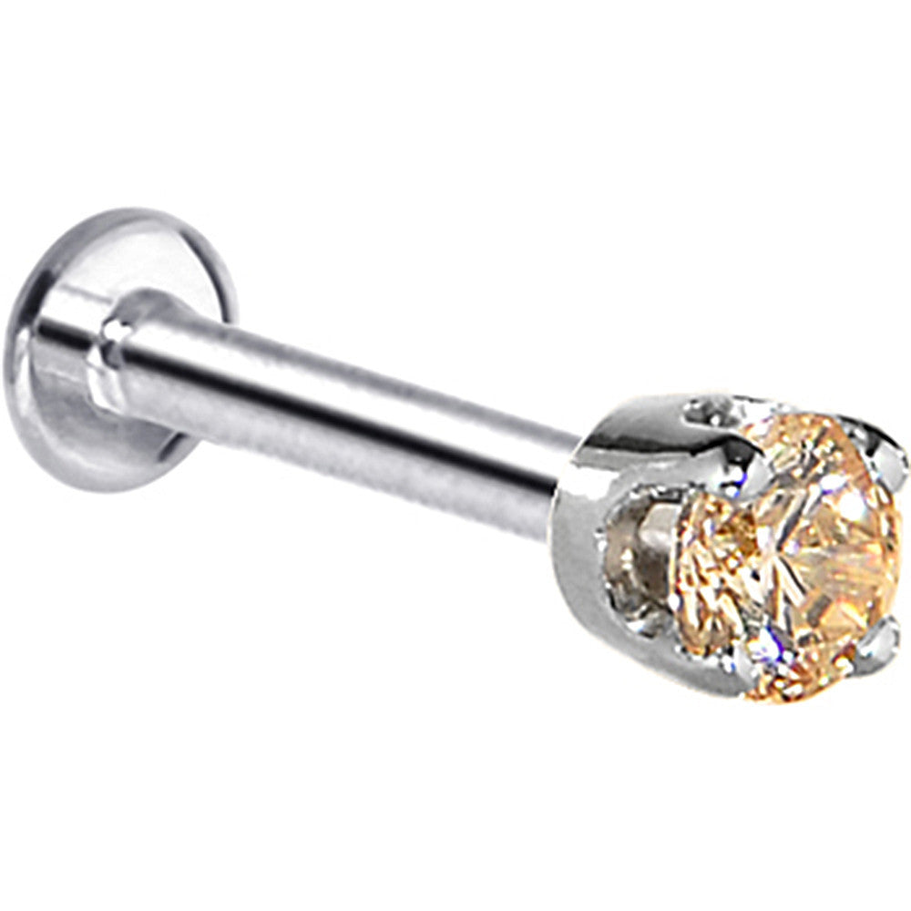 16G Solid 14K White Gold 3mm Champagne Cubic Zirconia Tragus Earring Stud