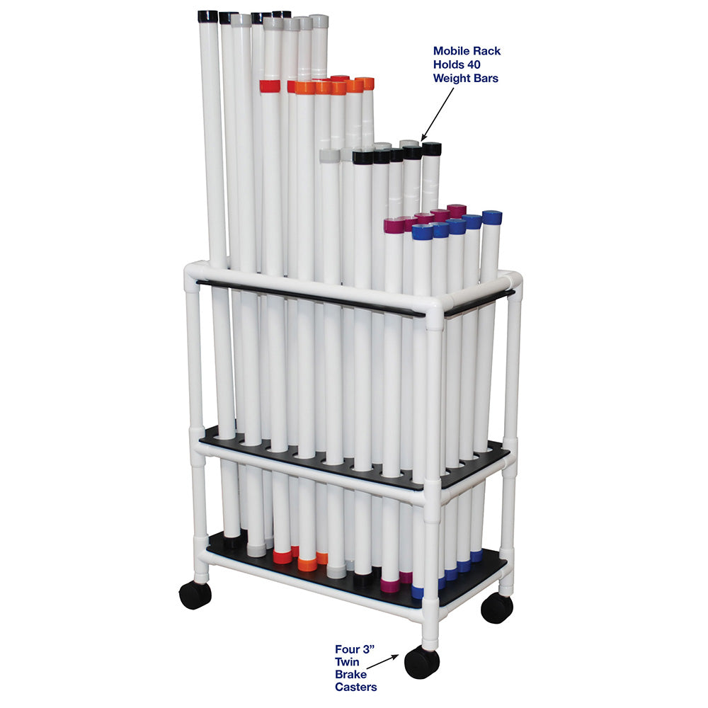 MJM International TRWB-40C Therapy Rehab Weighted Bars, Mobile Storage Cart holds 40 bars