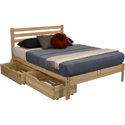 Twin XL size Solid Wood Platform Bed Frame with Slatted Headboard - Made in USA