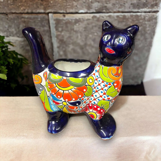 Talavera Cat Planter | Colorful Hand-Painted Mexican Artwork