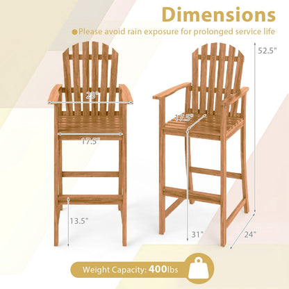 Tall Adirondack Chair with Armrests and Footrest for Deck