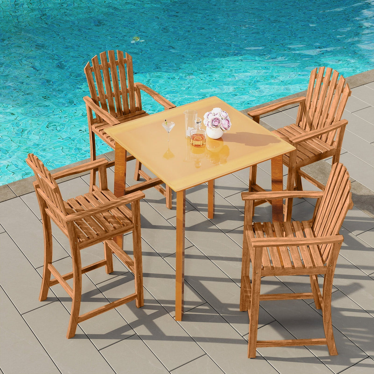 Tall Adirondack Chair with Armrests and Footrest for Deck