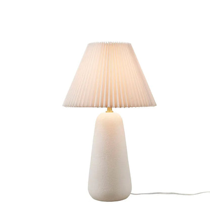 Ceramic Table Lamp – Textured Matte White Base, Fluted Fabric Shade & LED Bulb Included