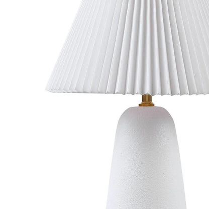 Ceramic Table Lamp – Textured Matte White Base, Fluted Fabric Shade & LED Bulb Included