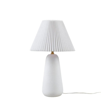 Ceramic Table Lamp – Textured Matte White Base, Fluted Fabric Shade & LED Bulb Included