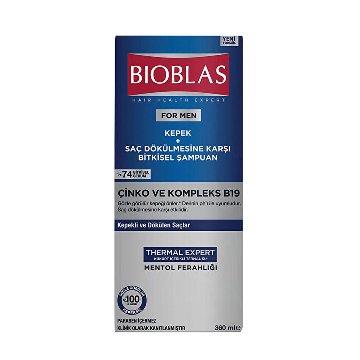 Bioblas Anti-Dandruff Shampoo with Zinc and Menthol for Hair Loss Treatment - 12.18 fl oz