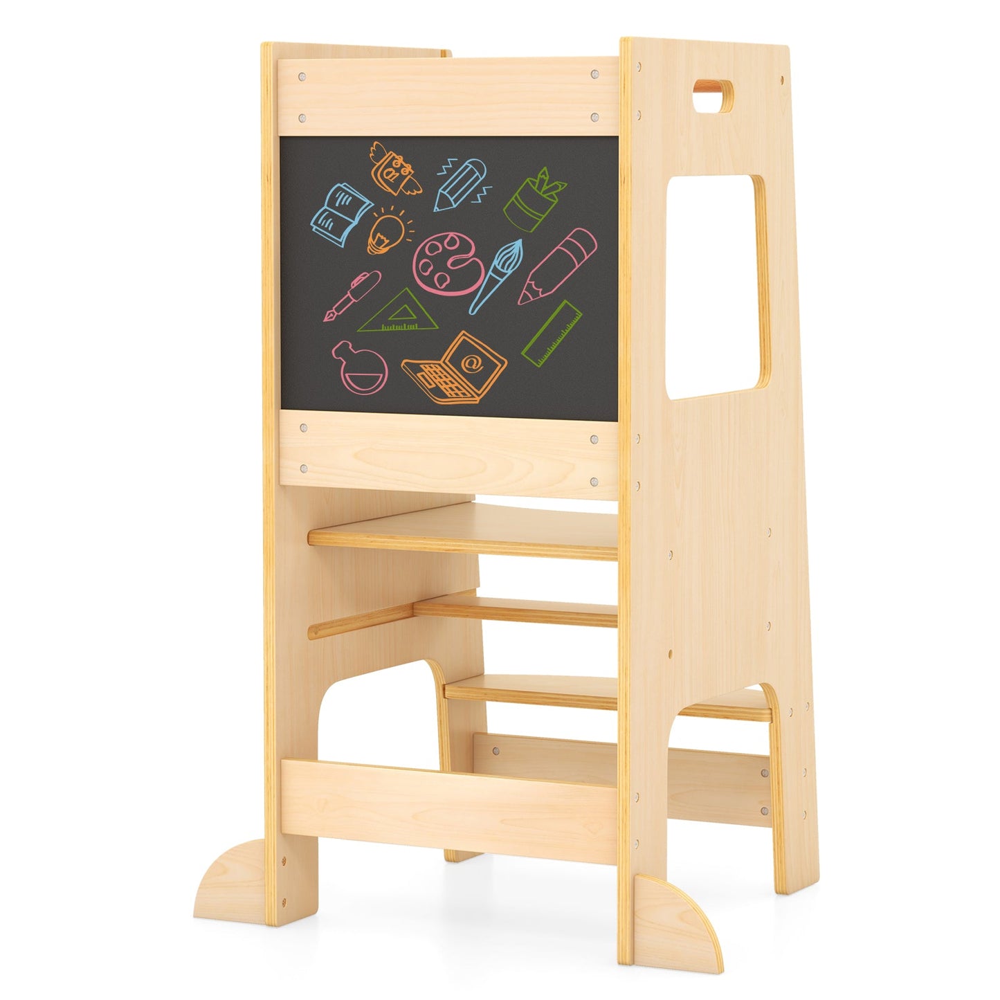 Toddler Kitchen Step Stool with Activity Chalkboard and Adjustable Height
