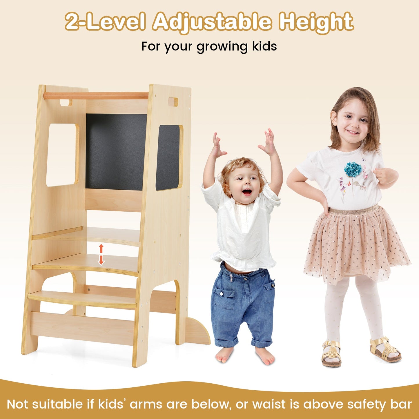 Toddler Kitchen Step Stool with Activity Chalkboard and Adjustable Height