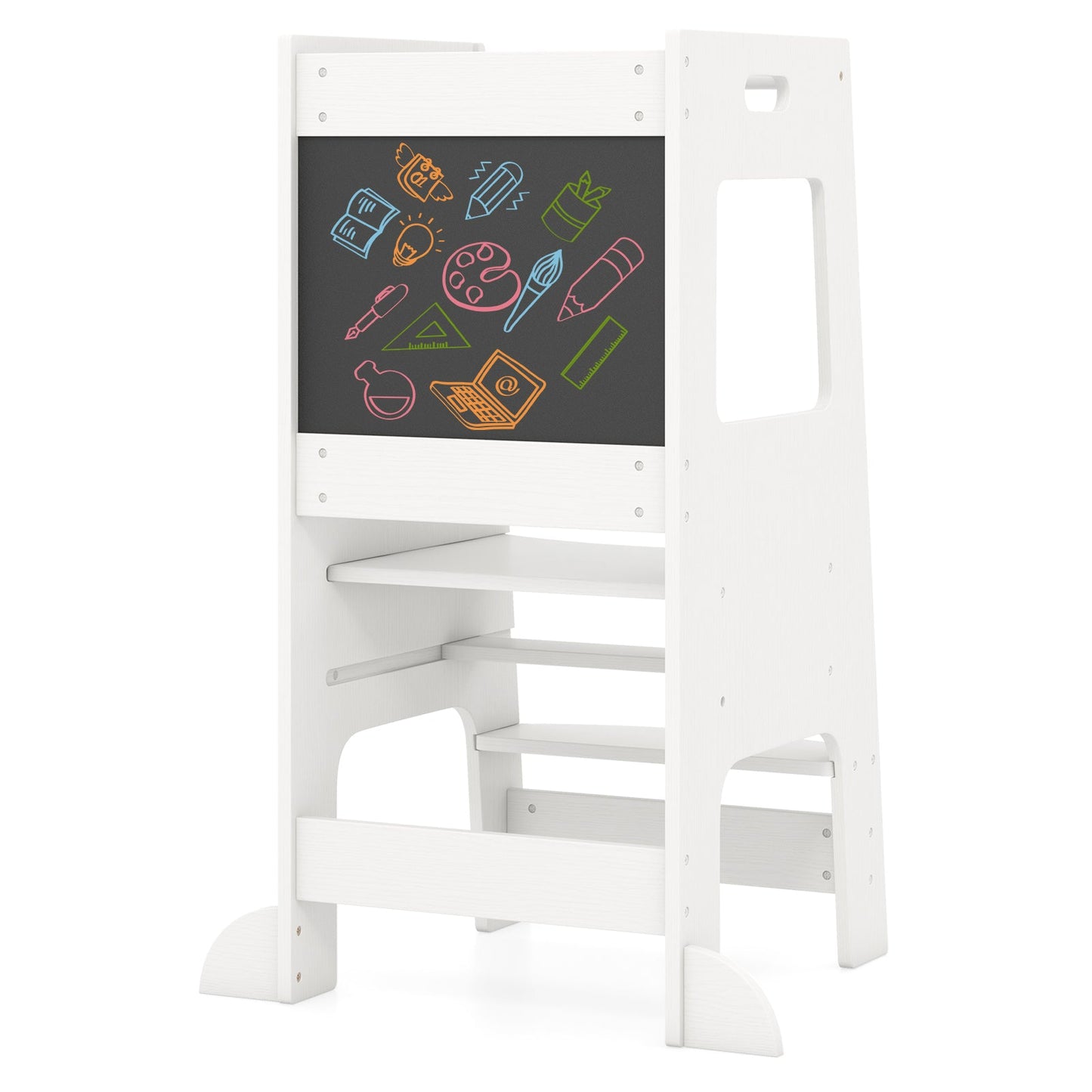 Toddler Kitchen Step Stool with Activity Chalkboard and Adjustable Height