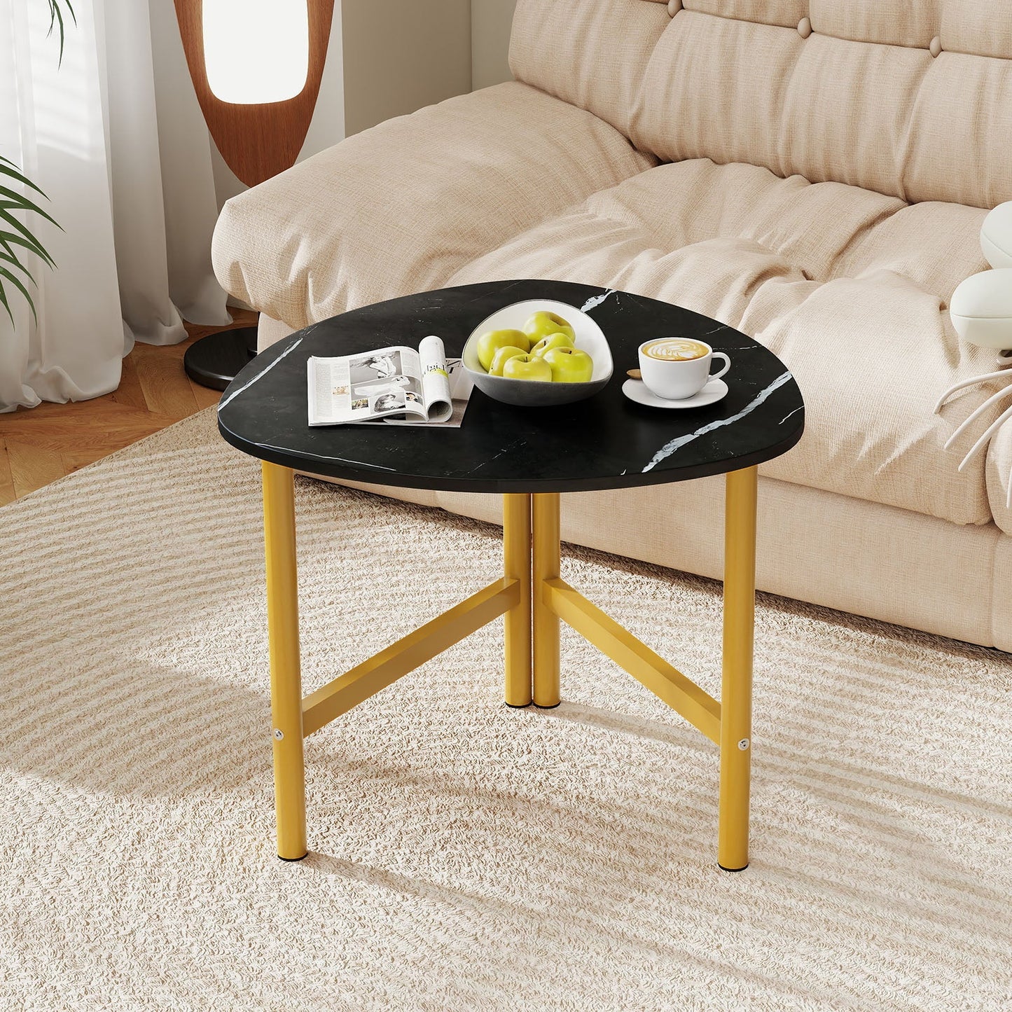 Triangle Coffee Table Oval Coffee Table with Metal Legs Industrial Center Table