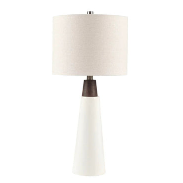 Ceramic & Wood Table Lamp – Two-Tone Conical Base, Cream Drum Shade & LED Bulb Included | Mid-Century Modern