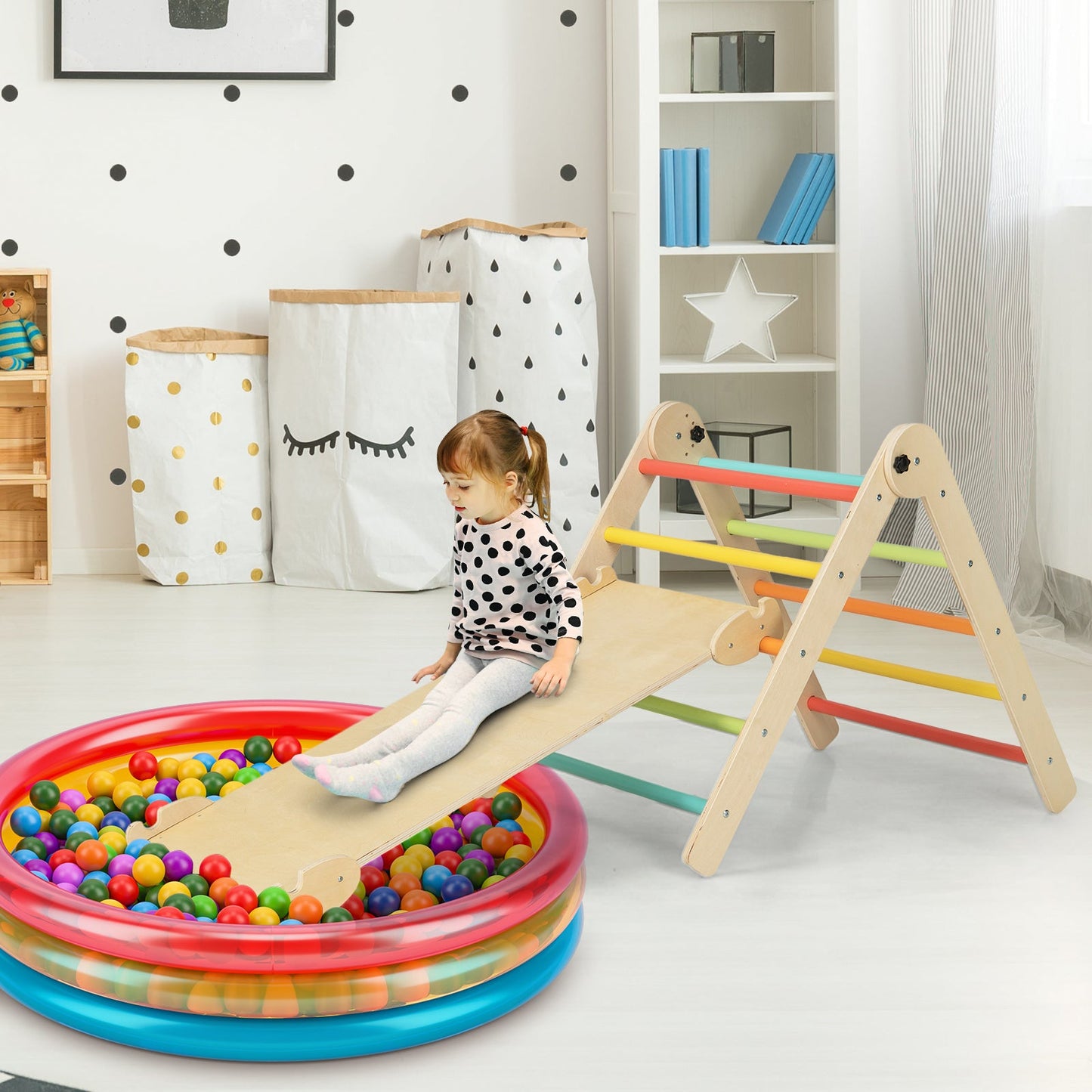 3-in-1 Climbing Set Foldable and Adjustable Kids Triangle Set