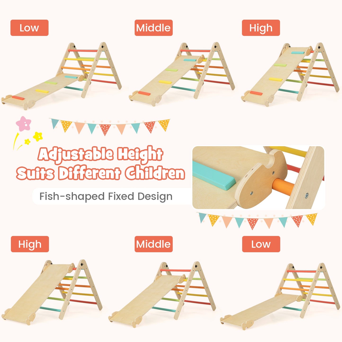3-in-1 Climbing Set Foldable and Adjustable Kids Triangle Set