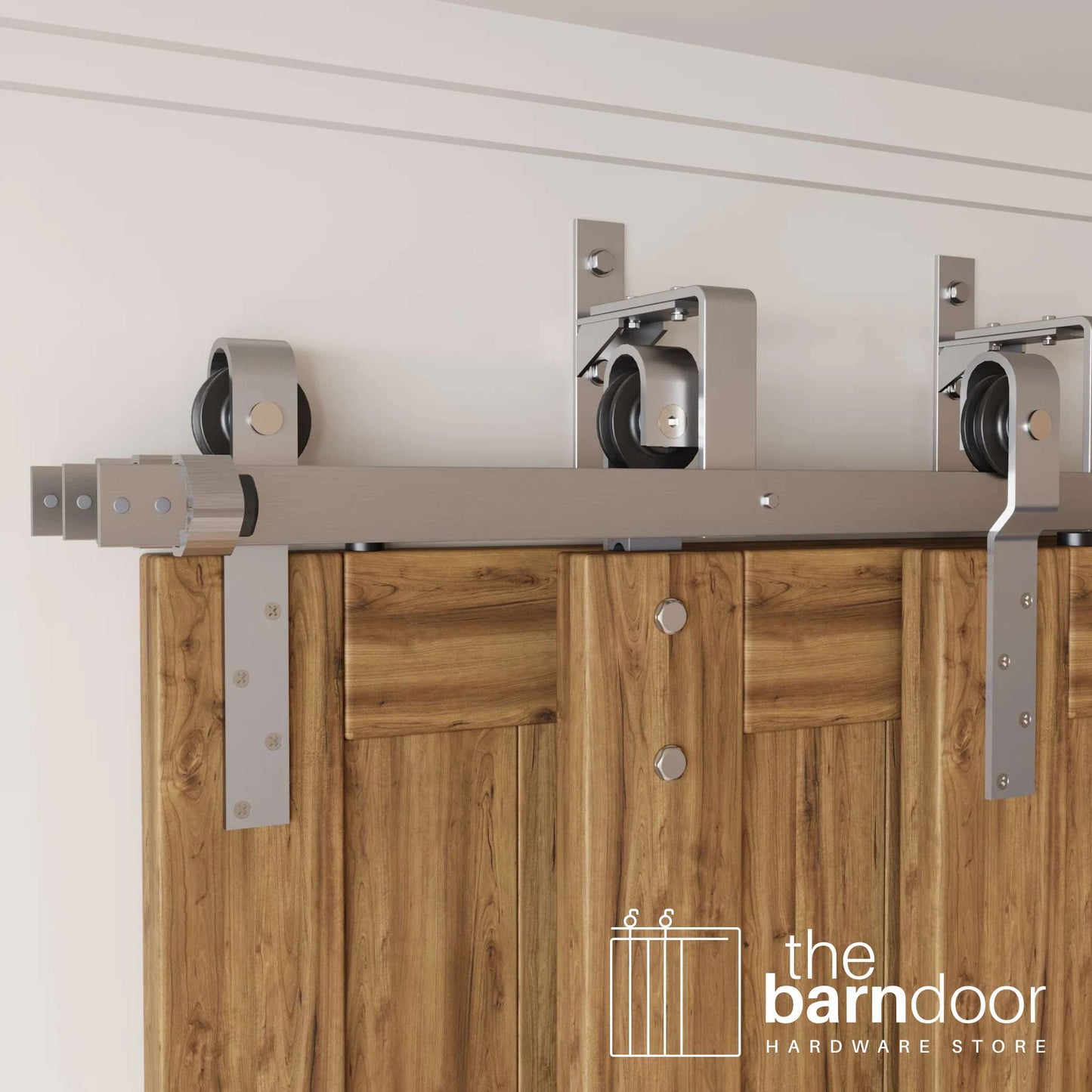 J-Strap Triple Track Bypass Barn Door Hardware Kit | Brushed Nickel